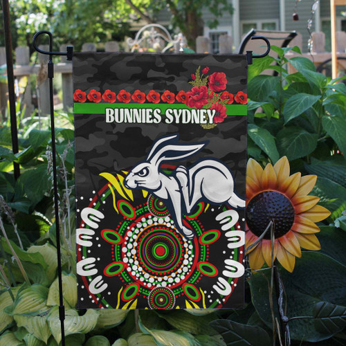 South Sydney Rabbitohs Flag - Poppies Rabbits and Aboriginal Inspired Flag South Sydney Rabbitohs Flag - Poppies Rabbits and Aboriginal Inspired Flag