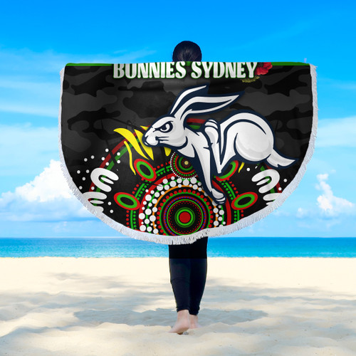 Australia Sydney Anzac Beach Blanket - Poppies Rabbits and Aboriginal Inspired Beach Blanket