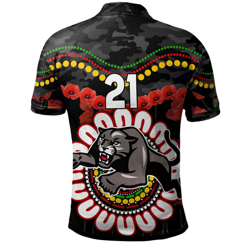 Penrith Panthers Anzac Custom Polo Shirt - Poppies Penrith Panthers and Aboriginal Inspired Polo Shirt Penrith Panthers Anzac Custom Polo Shirt - Poppies Penrith Panthers and Aboriginal Inspired Polo Shirt