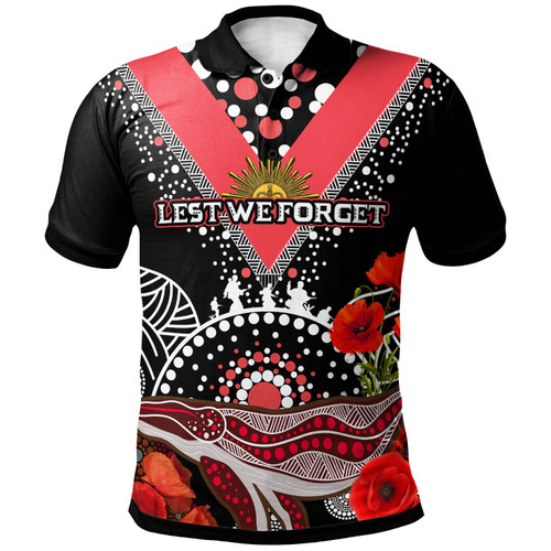 St. George Illawarra Dragons Anzac Custom Polo Shirt - Aboriginal Inspired Whale Anzac Poppies Polo Shirt