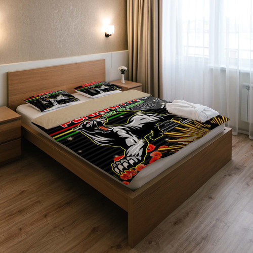 Penrith Panthers Anzac Custom Inspired Bedding Set - Penrith Panthers with Poppy Flower Art Cap Penrith Panthers Anzac Custom Inspired Bedding Set - Penrith Panthers with Poppy Flower Art Cap