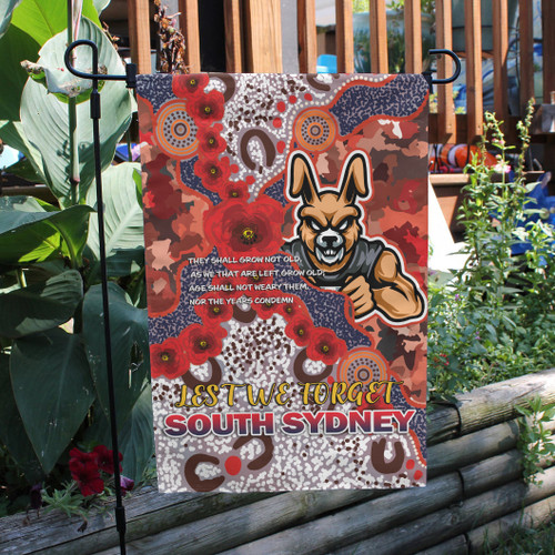South Sydney Rabbitohs Flag - Custom Anzac Souths with Aboriginal Inspired Poppy Flowers Flag South Sydney Rabbitohs Flag - Custom Anzac Souths with Aboriginal Inspired Poppy Flowers Flag