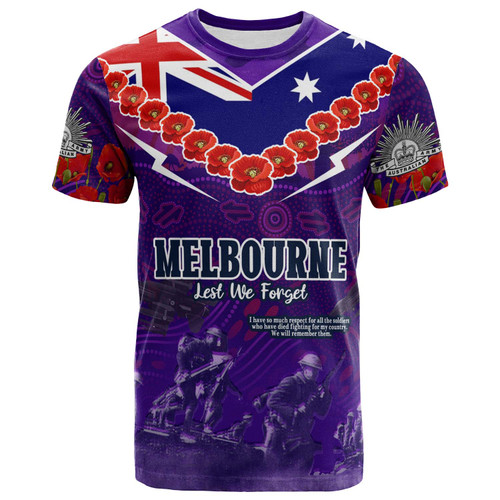 Melbourne Storm Anzac Custom T-shirt - Poppies Flower Aboriginal Inspired Melbourne Storm T-shirt