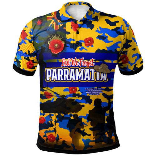 Parramatta Eels Anzac Custom Polo Shirt - Parramatta Eels Jersey Poppies Anzac Polo Shirt