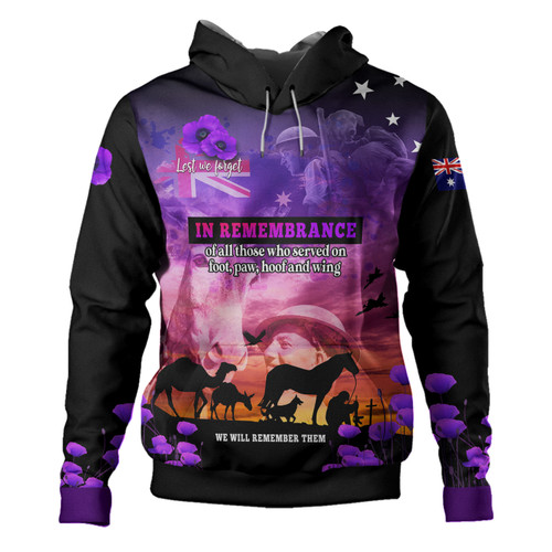 Australia War Animal Memorial Custom Hoodie - Spirit Live On Purple Poppy Hoodie