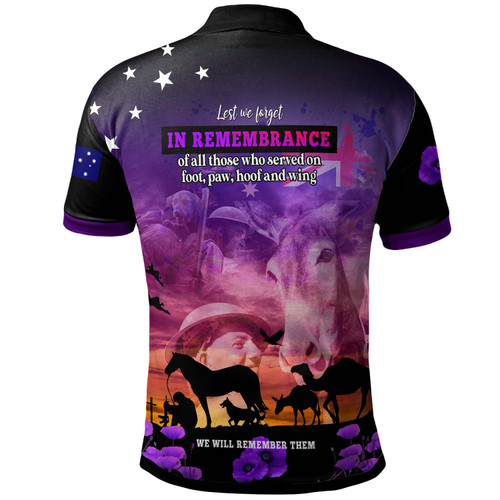 Australia War Animal Memorial Custom Polo Shirt - Spirit Live On Purple Poppy Polo Shirt Australia War Animal Memorial Custom Polo Shirt - Spirit Live On Purple Poppy Polo Shirt