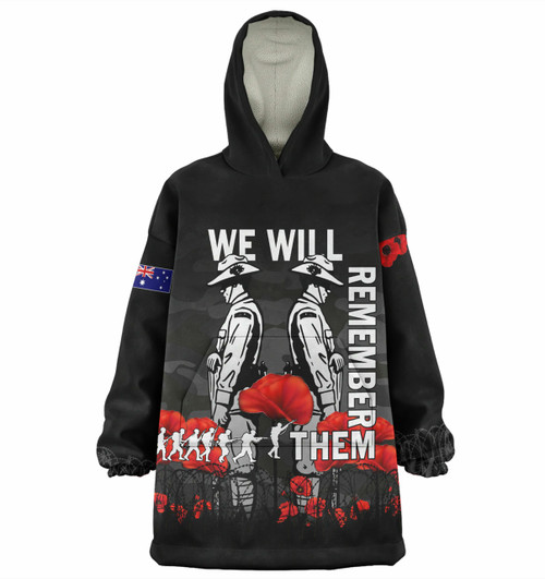 Australia Anzac Day Snug Hoodie - Anzac Day Soldier We Will Remember Them Oodie Black