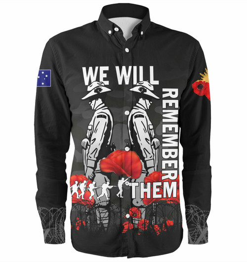 Australia Anzac Day Long Sleeve Shirt - Anzac Day Soldier We Will Remember Them Shirt Black