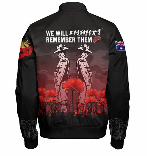 Australia Anzac Day Bomber Jacket - Anzac Day Soldier We Will Remember Them Bomber Jacket Red Australia Anzac Day Bomber Jacket - Anzac Day Soldier We Will Remember Them Bomber Jacket Red