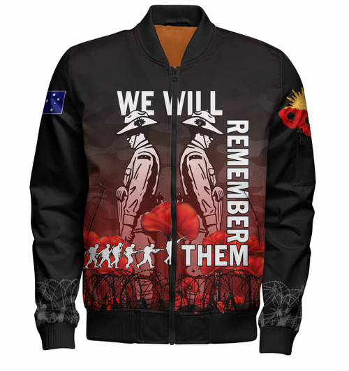 Australia Anzac Day Bomber Jacket - Anzac Day Soldier We Will Remember Them Bomber Jacket Red