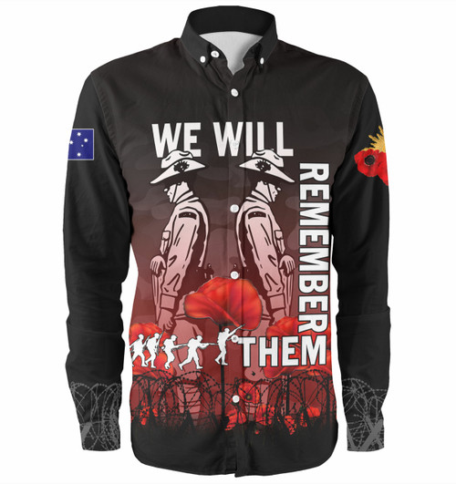 Australia Anzac Day Long Sleeve Shirt - Anzac Day Soldier We Will Remember Them Shirt Red