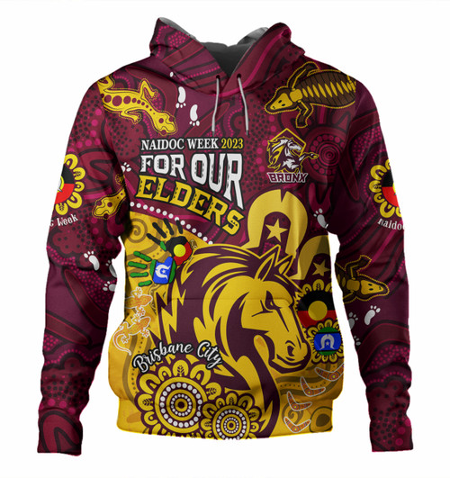 Brisbane Broncos Hoodie - Bronx For Our Elders Aboriginal Inspired Hoodie Blue