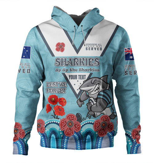 Cronulla-Sutherland Sharks Anzac Custom Hoodie - Up Up The Heroes Hoodie Cronulla-Sutherland Sharks Anzac Custom Hoodie - Up Up The Heroes Hoodie