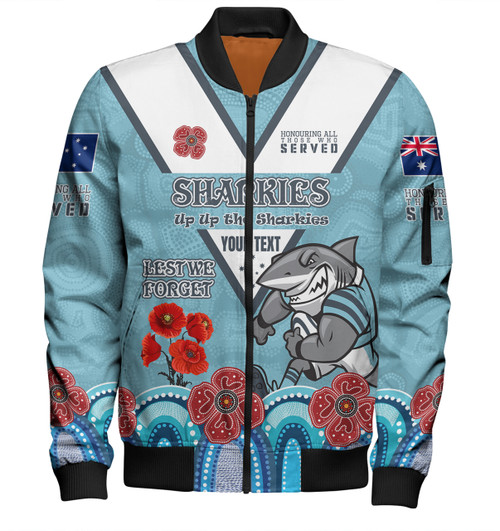 Cronulla-Sutherland Sharks Anzac Custom Bomber Jacket - Up Up The Heroes Bomber Jacket