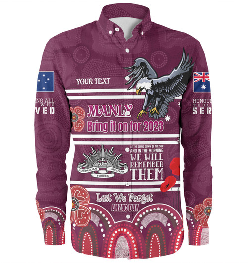 Manly Warringah Sea Eagles Anzac Custom Long Sleeve Shirt - Manly Bring it on 2023 Shirt