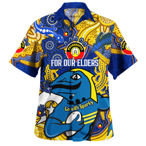 Parramatta Eels Naidoc Week Custom Hawaiian Shirt - For Our Elders Go With Sparky Shirt