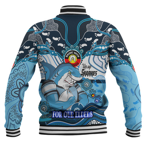 Cronulla-Sutherland Sharks Naidoc Week Custom Baseball Jacket - For Our Elders Home Jersey Jacket Cronulla-Sutherland Sharks Naidoc Week Custom Baseball Jacket - For Our Elders Home Jersey Jacket