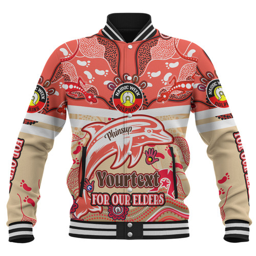 Redcliffe Dolphins Naidoc Week Custom Baseball Jacket - For Our Elders Home Jersey Jacket Redcliffe Dolphins Naidoc Week Custom Baseball Jacket - For Our Elders Home Jersey Jacket