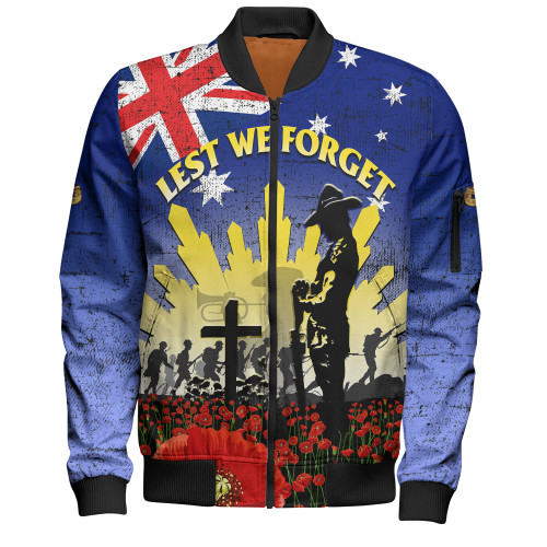 Australia Anzac Day Bomber Jacket - Anzac Lest We Forget Poppy Flag Bomber Jacket2 Australia Anzac Day Bomber Jacket - Anzac Lest We Forget Poppy Flag Bomber Jacket2