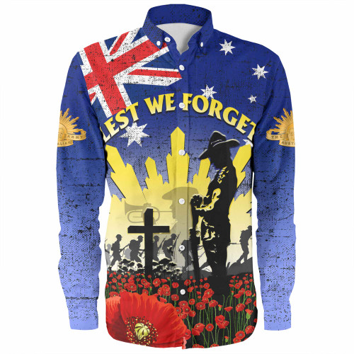 Australia Anzac Day Long Sleeve Shirt - Anzac Lest We Forget Poppy Flag Sleeve Shirt