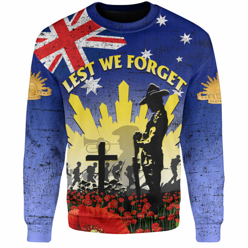 Australia Anzac Day Sweatshirt - Anzac Lest We Forget Poppy Flag Sweatshirt