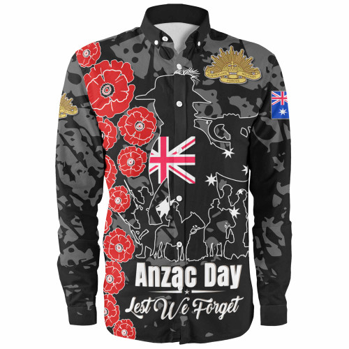 Australia  Anzac Custom Long Sleeve Shirt - Lest We Forget Black Style Shirt