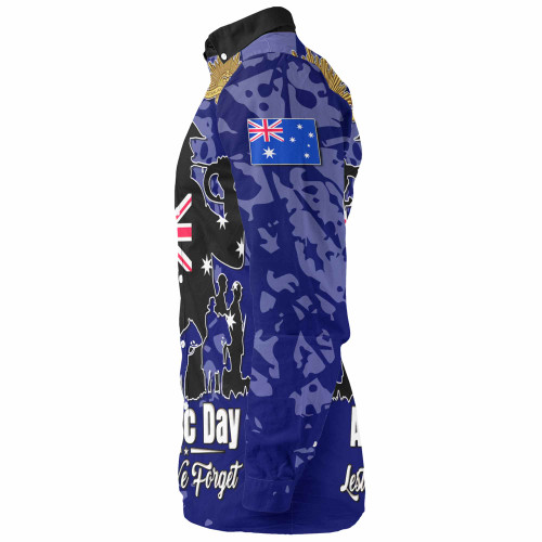 Australia  Anzac Custom Long Sleeve Shirt - Lest We Forget Blue Style Shirt Australia  Anzac Custom Long Sleeve Shirt - Lest We Forget Blue Style Shirt