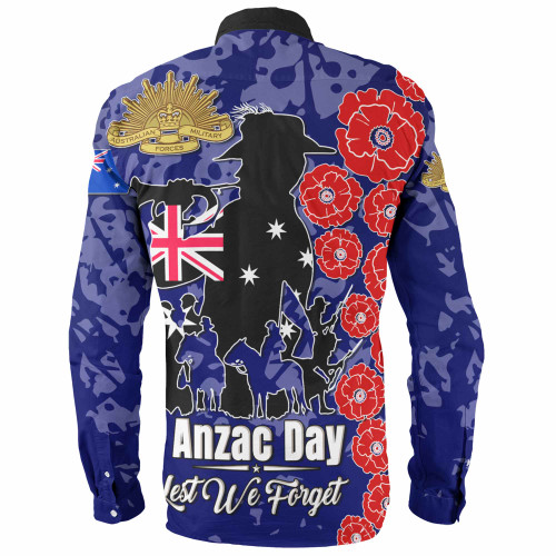 Australia  Anzac Custom Long Sleeve Shirt - Lest We Forget Blue Style Shirt Australia  Anzac Custom Long Sleeve Shirt - Lest We Forget Blue Style Shirt