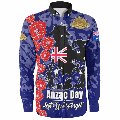 Australia  Anzac Custom Long Sleeve Shirt - Lest We Forget Blue Style Shirt