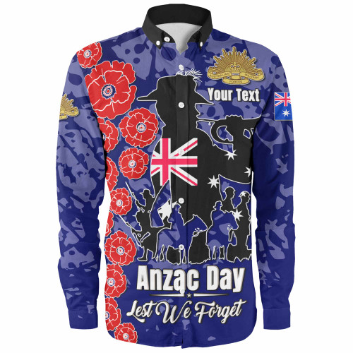 Australia  Anzac Custom Long Sleeve Shirt - Lest We Forget Blue Style Shirt Australia  Anzac Custom Long Sleeve Shirt - Lest We Forget Blue Style Shirt