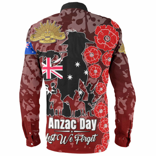 Australia  Anzac Custom Long Sleeve Shirt - Lest We Forget Red Style Shirt Australia  Anzac Custom Long Sleeve Shirt - Lest We Forget Red Style Shirt