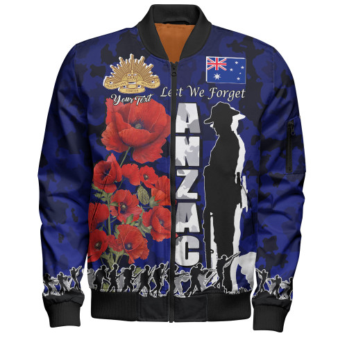 Australia  Anzac Custom Bomber Jacket - Anzac day Lest We Forget With Poppies And Camo Pattern Bomber Jacket Australia  Anzac Custom Bomber Jacket - Anzac day Lest We Forget With Poppies And Camo Pattern Bomber Jacket