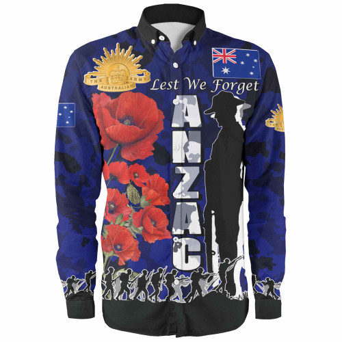 Australia  Anzac Custom Long Sleeve Shirt - Anzac day Lest We Forget With Poppies And Camo Pattern Shirt