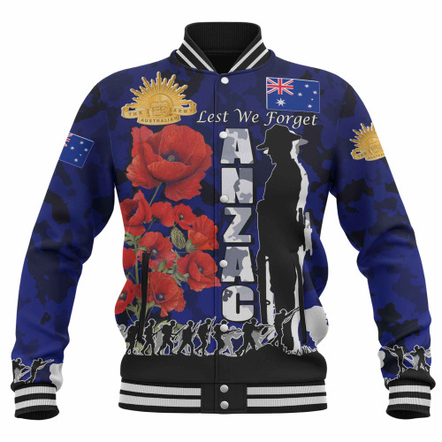 Australia  Anzac Custom Baseball Jacket - Anzac day Lest We Forget With Poppies And Camo Pattern Jacket