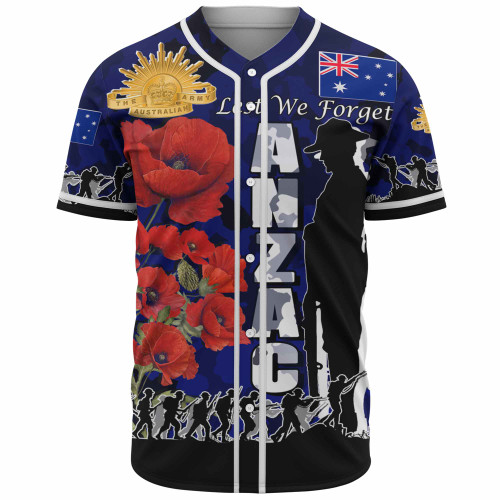 Australia  Anzac Custom Baseball Shirt - Anzac day Lest We Forget With Poppies And Camo Pattern Shirt