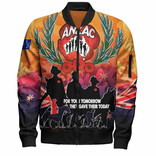 Australia  Anzac Custom Bomber Jacket - Anzac day For Your Tomorrow They Gave Their Today With Poppies And Flag Style Bomber Jacket