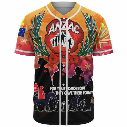 Australia  Anzac Custom Baseball Shirt - Anzac day For Your Tomorrow They Gave Their Today With Poppies And Flag Style Shirt