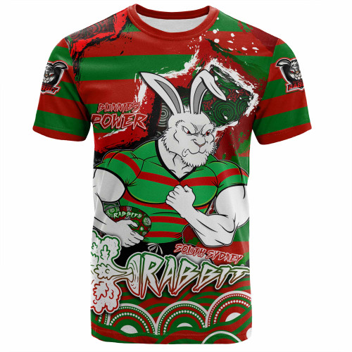 South Sydney Rabbitohs T-Shirt - Custom Super Bunnies Aboriginal Inspired T-Shirt