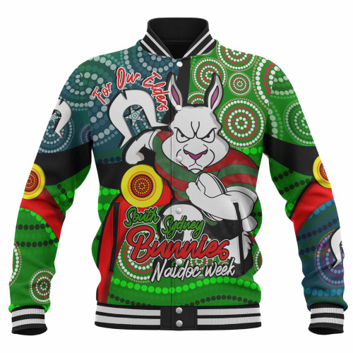 South Sydney Rabbitohs Custom Baseball Jacket - Rabbitohs Bunnies Naidoc Week For Our Elders With Dot Bunnies Sport Style Jacket