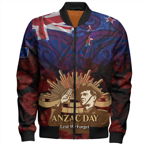 New Zealand Anzac Day Custom Bomber Jacket - Soldier Maori Patterns Bomber Jacket