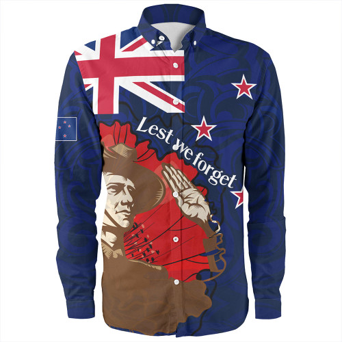 New Zealand Anzac Day Custom Long Sleeve Shirts - FLag Anzac Day Maori Patterns Long Sleeve Shirts