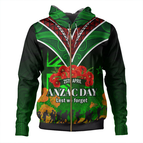 New Zealand Anzac Day Custom Hoodie - Anzac Day NZ Flag Traditional Maori Patterns Hoodie New Zealand Anzac Day Custom Hoodie - Anzac Day NZ Flag Traditional Maori Patterns Hoodie