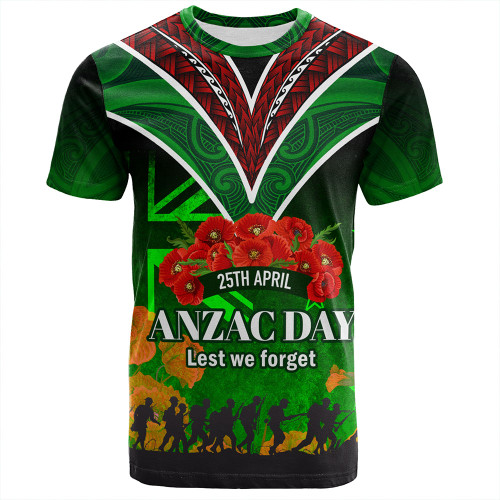 New Zealand Anzac Day Custom T-shirt - Anzac Day NZ Flag Traditional Maori Patterns T-shirt