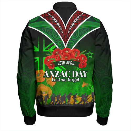 New Zealand Anzac Day Custom Bomber Jacket - Anzac Day NZ Flag Traditional Maori Patterns Bomber Jacket New Zealand Anzac Day Custom Bomber Jacket - Anzac Day NZ Flag Traditional Maori Patterns Bomber Jacket