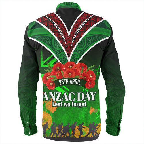 New Zealand Anzac Day Custom Long Sleeve Shirts - Anzac Day NZ Flag Traditional Maori Patterns Long Sleeve Shirts New Zealand Anzac Day Custom Long Sleeve Shirts - Anzac Day NZ Flag Traditional Maori Patterns Long Sleeve Shirts