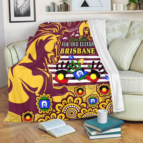 Brisbane Broncos Naidoc Week Custom Blanket - For Our Elders Brisbane Broncos Aboriginal Inspired Blanket