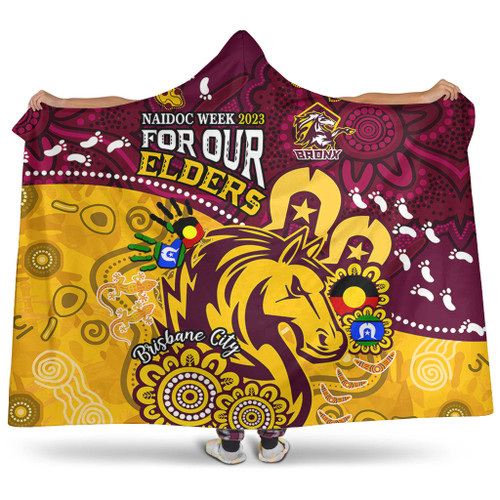 Brisbane Broncos Naidoc Week Custom Hooded Blanket - Bronx For Our Elders Aboriginal Inspired Hooded Blanket