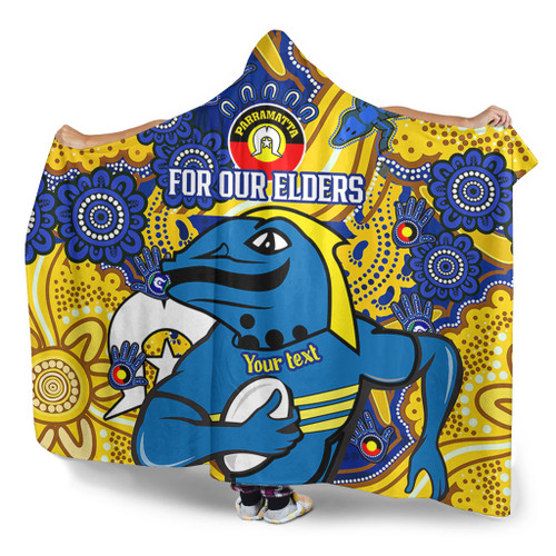 Parramatta Eels Naidoc Week Custom Hooded Blanket - For Our Elders Home Jersey Hooded Blanket Parramatta Eels Naidoc Week Custom Hooded Blanket - For Our Elders Home Jersey Hooded Blanket