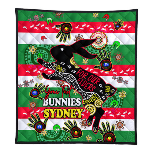 South Sydney Rabbitohs Custom Quilt - For Our Elders Aboriginal Inspired Quilt South Sydney Rabbitohs Custom Quilt - For Our Elders Aboriginal Inspired Quilt