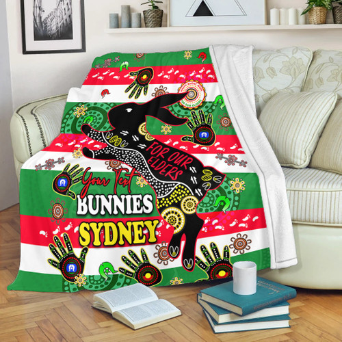 South Sydney Rabbitohs Custom Blanket - For Our Elders Aboriginal Inspired Blanket South Sydney Rabbitohs Custom Blanket - For Our Elders Aboriginal Inspired Blanket